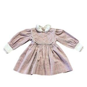 Vintage 90's Checkered Long Sleeve Mini Dress Kids Summer Red Toddler Girl 2T